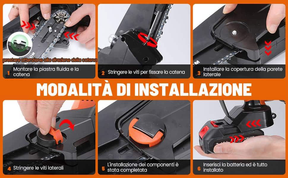 mini MOTOSEGA A BATTERIA 6 POLLICI come funziona